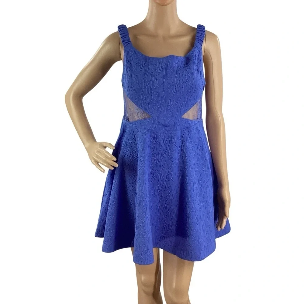Free People Brooklyn Mini Dress Blue Lace Cutout Fit And Flare M